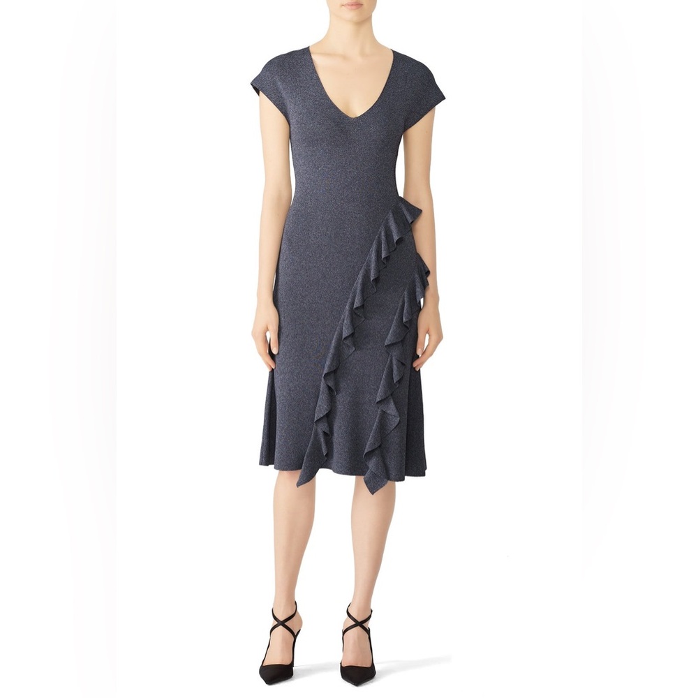 Sachin & Babi Shalise Dress‎ in Blue Cap Sleeve V-Neck Knit Ruffle Dress size XS